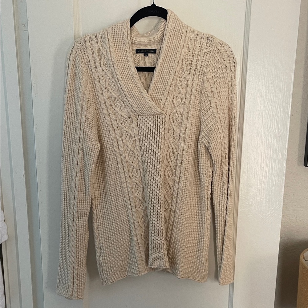 Jeanne Pierre Cream Cable Knit Sweater